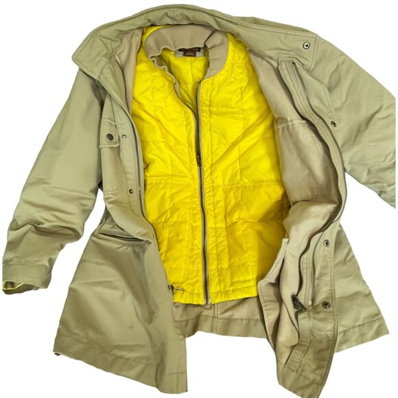 Michael Kors Double Jacket Mens Size Large Coat Brown Zip Up Yellow Inner Jacket - Picture 2 of 10